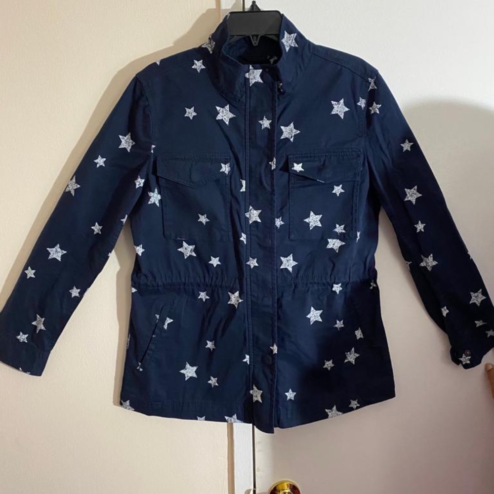 NEW-Style & Co. Twill Utility Jacket Industrial Blue White Stars - Size Medium